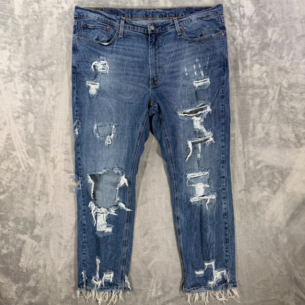 Levi's 541 Athletic Taper Jeans Men's Size 44x32 Blue Heavy Distressed Denim